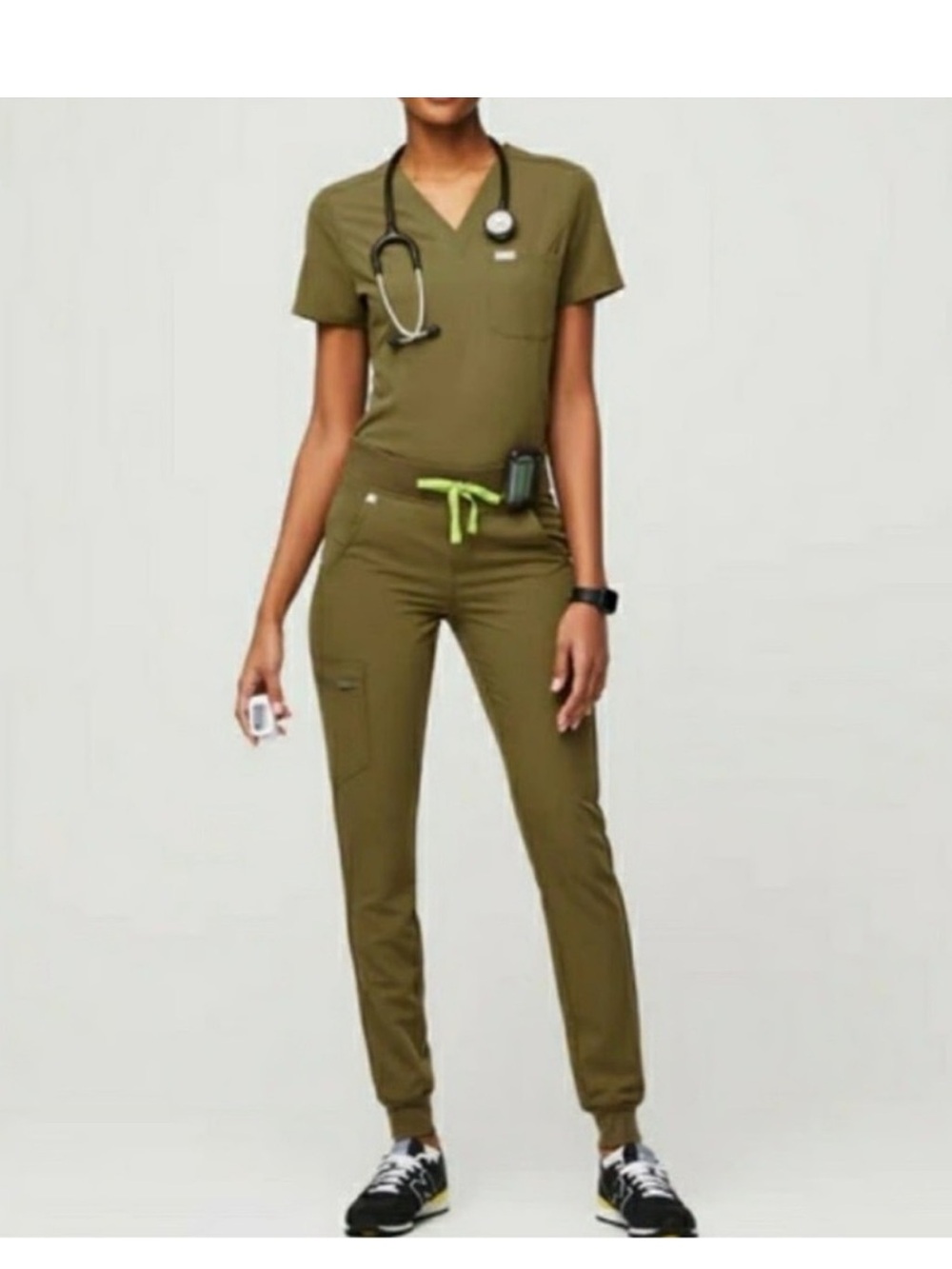 Figs Olive Green Women's Joggers with Neon Drawstring